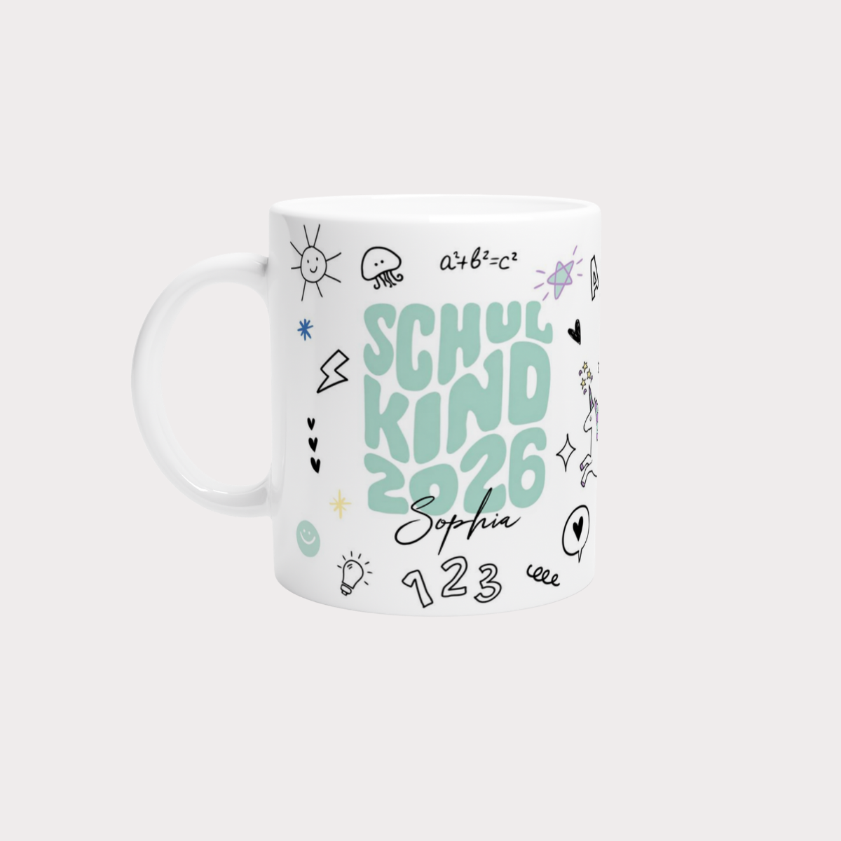 Schulkind Tasse Mint Einhorn mit Name