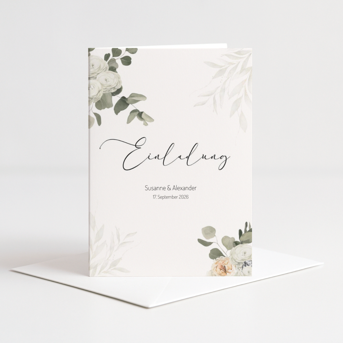 Einladungskarten Hochzeit Eucalyptus personalisierbar - 10 Stück