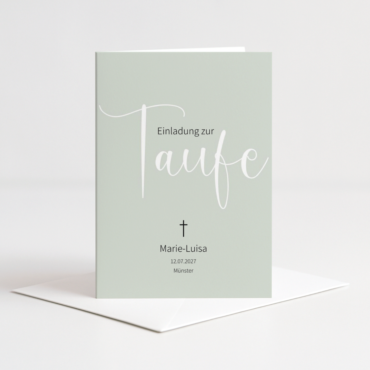 Personalisierte Einladung Taufe Salbeigrün – 10 Stück