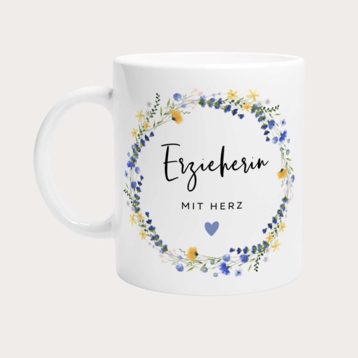 Tasse Erzieherin mit Herz Blumenkranz - 4 Farben