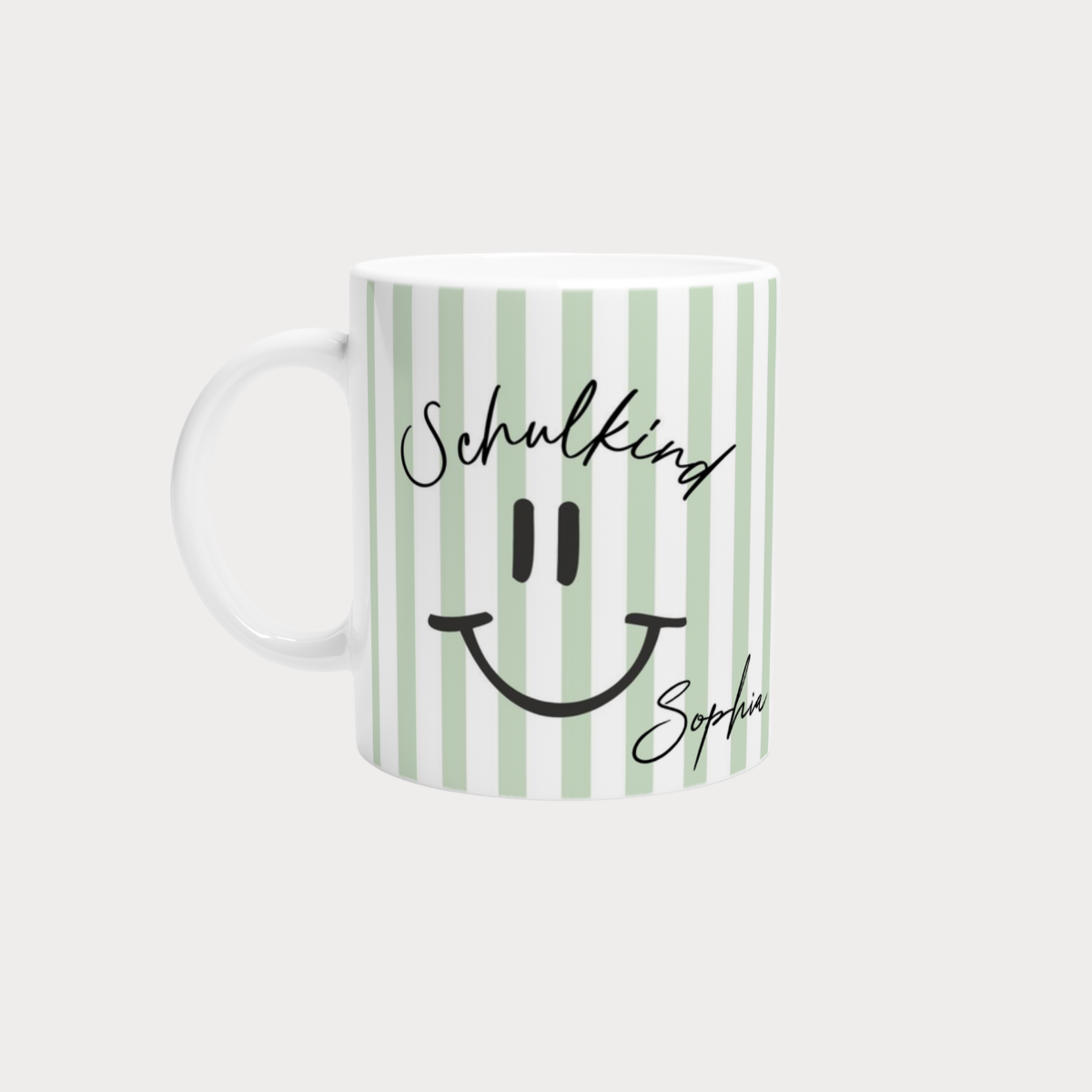 Schulkind Tasse mit Name – Smiley Design