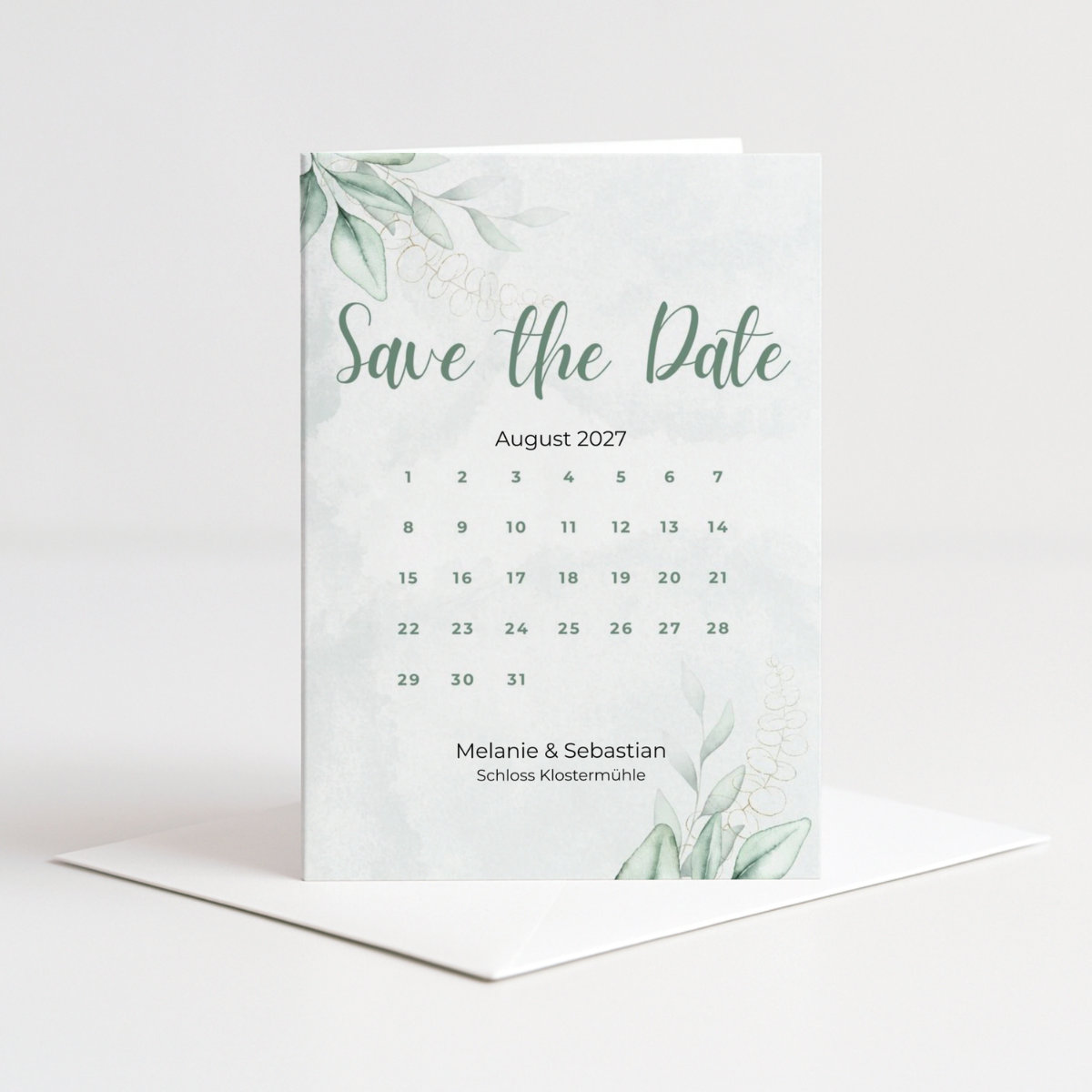 Personalisierte Save the Date Karten Eucalyptus – 10 Stück