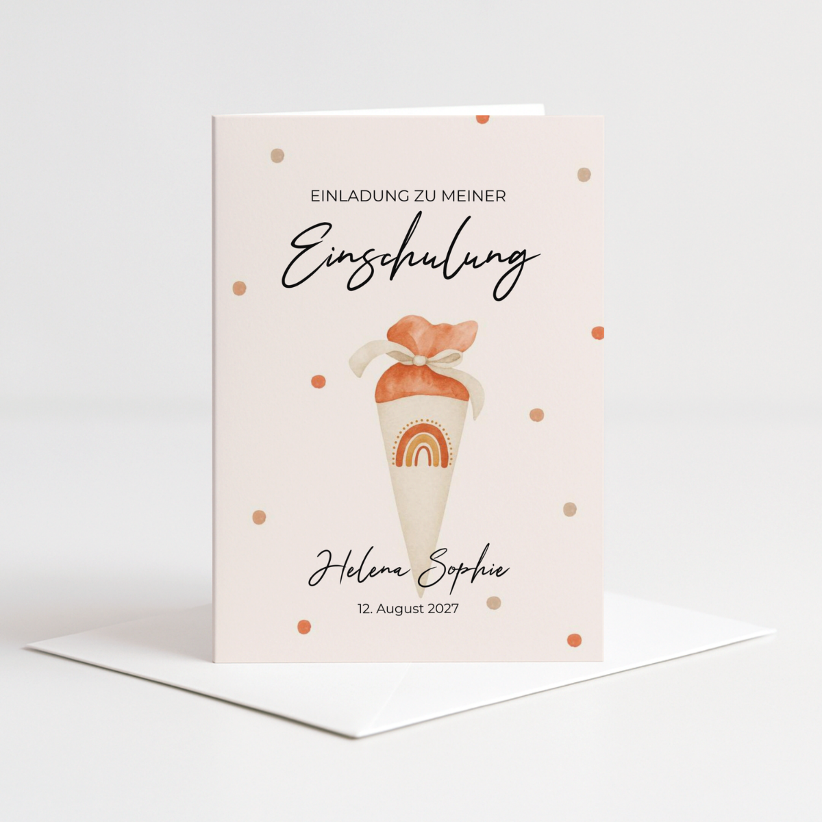 Einladung Einschulung Punkte Orange – 10 Stück