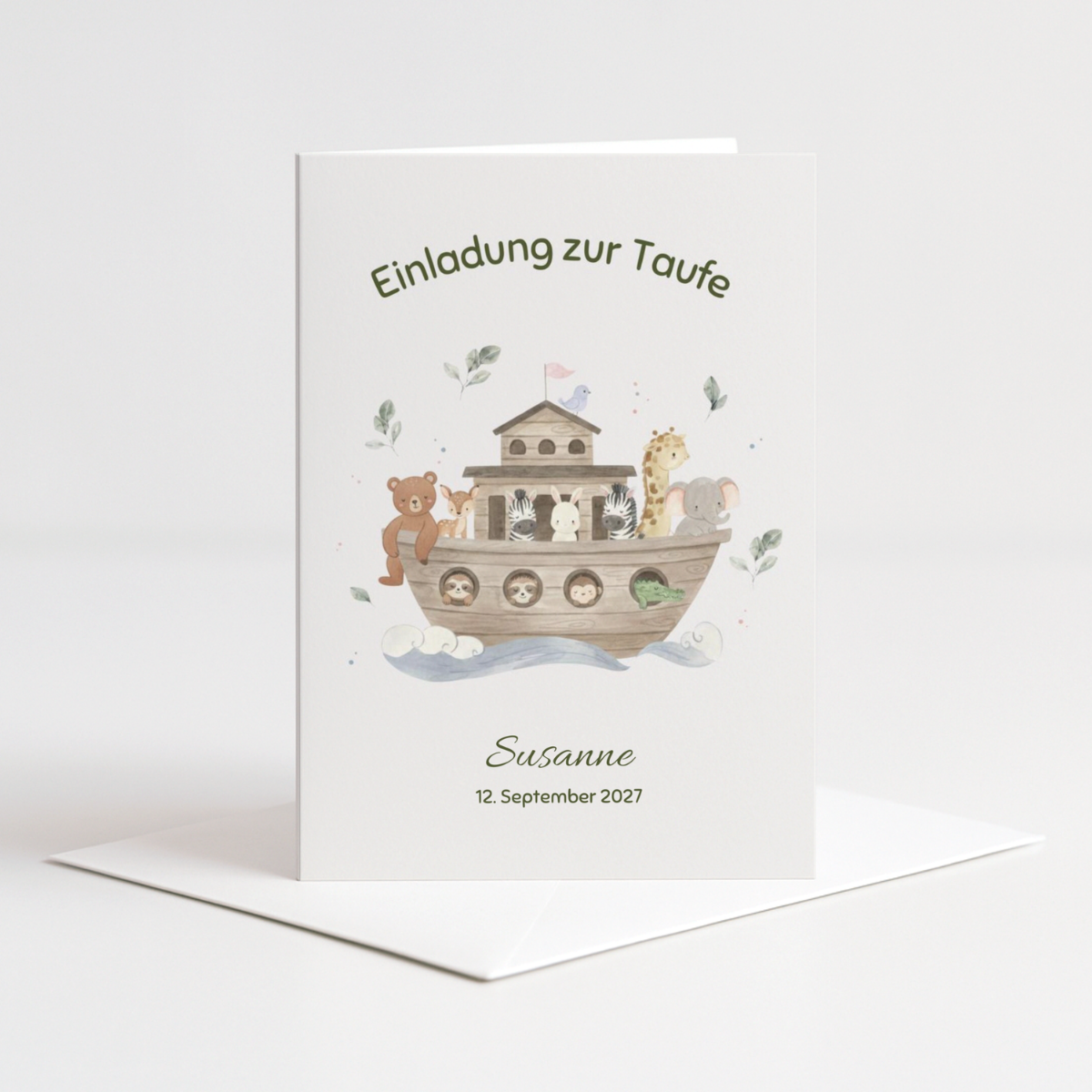 Personalisierte Einladung Taufe Arche Noah – 10 Stück