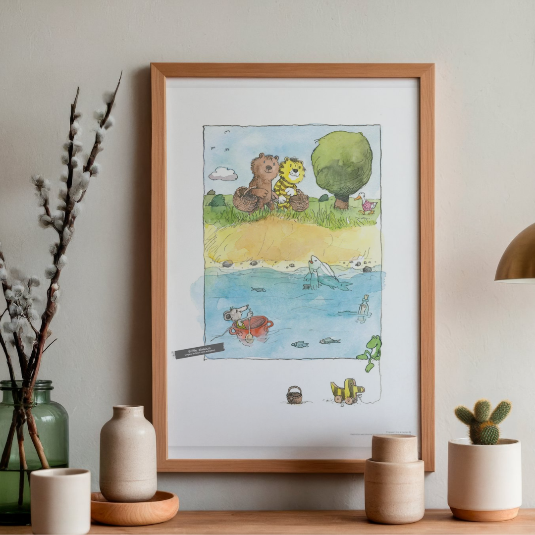 Poster Janosch Auf dem Weg zum Pilzesuchen