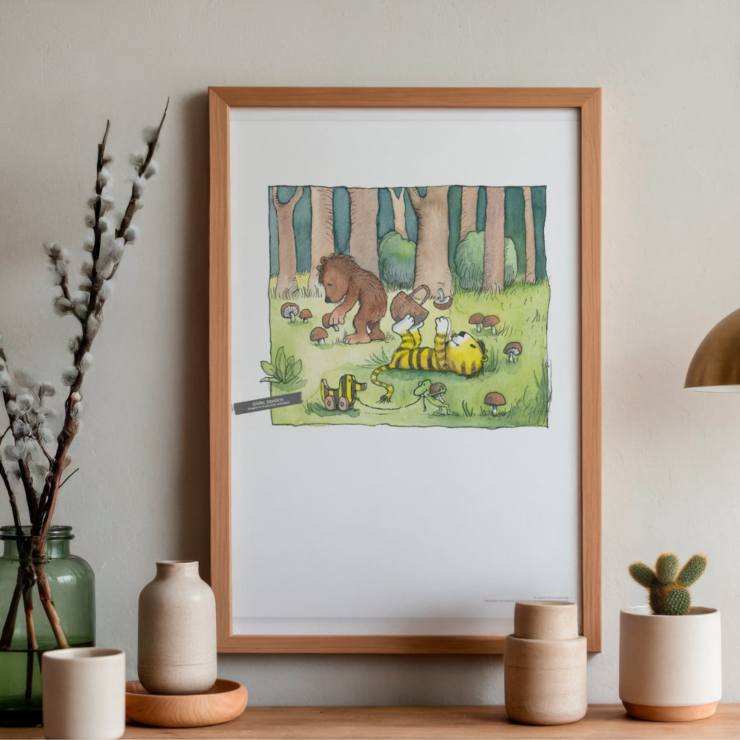 Poster Janosch Pilze sammeln im Wald