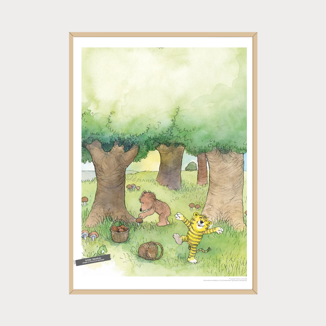 Poster Janosch Vergnügtes Pilzesuchen im Wald