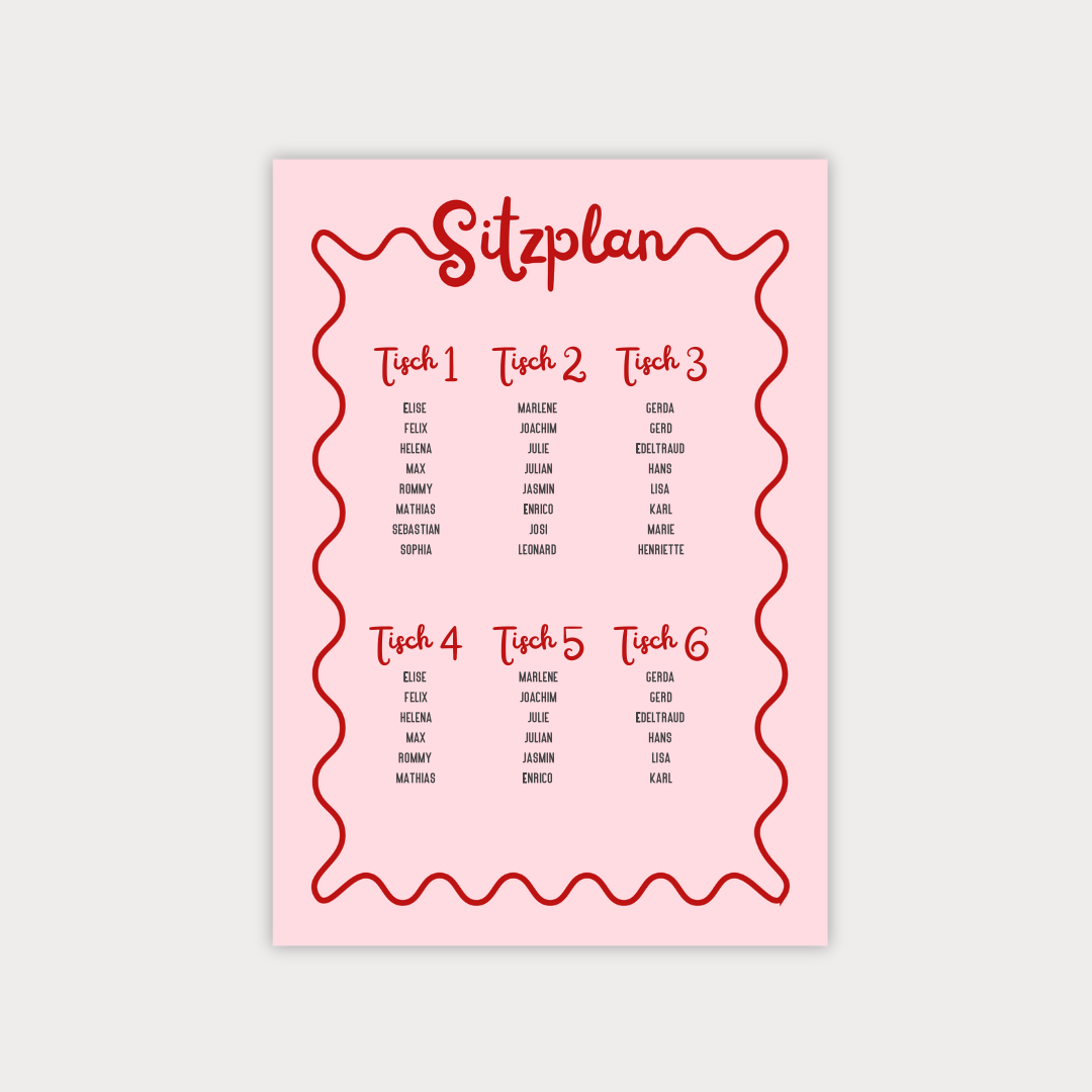 Hochzeit Sitzplan Modern Pink Rot (Download)