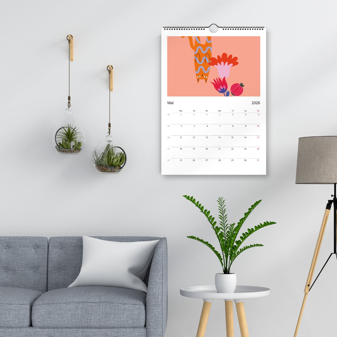 Katzenkalender 2026 – abstrakter A4 Wandkalender mit 12 modernen Katzenmotiven