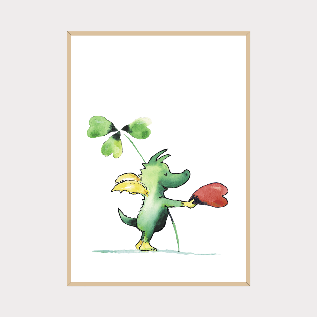 Tabaluga Poster – Wandbild mit Glücksklee & Herz
