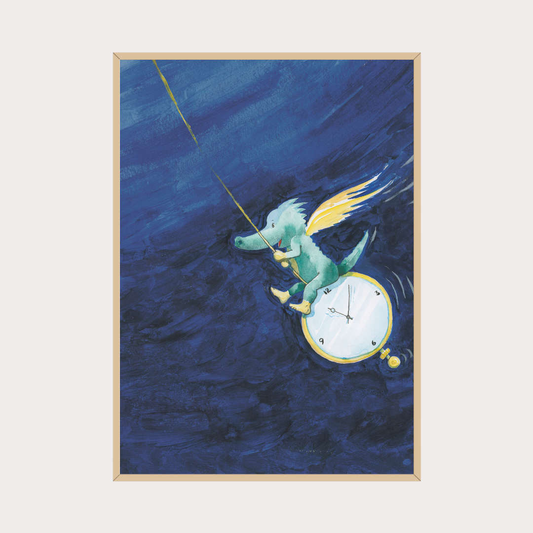 Tabaluga Poster – Kinderzimmer Wandbild Drache auf Uhr