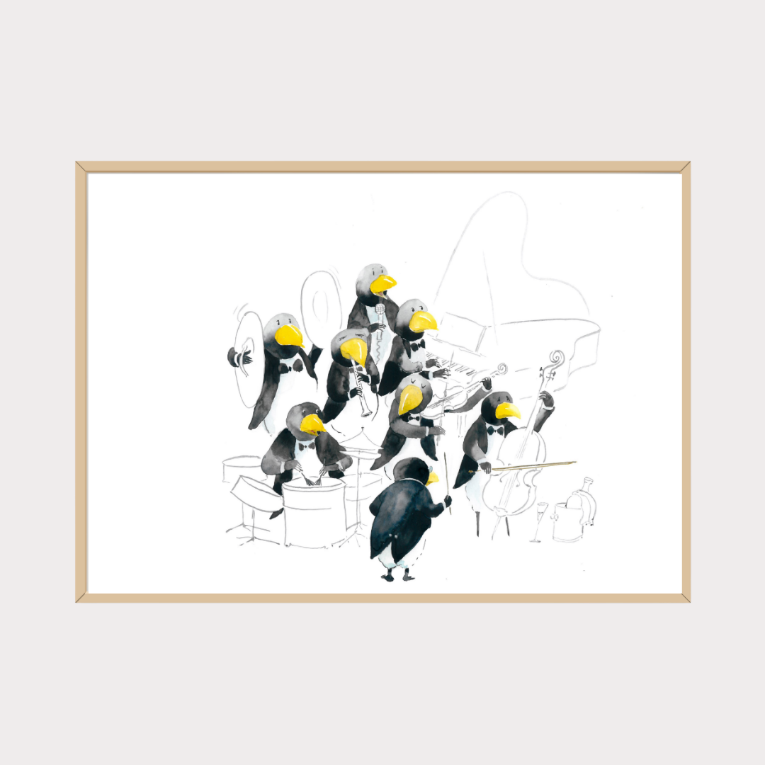 Poster TABALUGA Originalmotiv – Hingebungsvolles Pinguin-Orchester