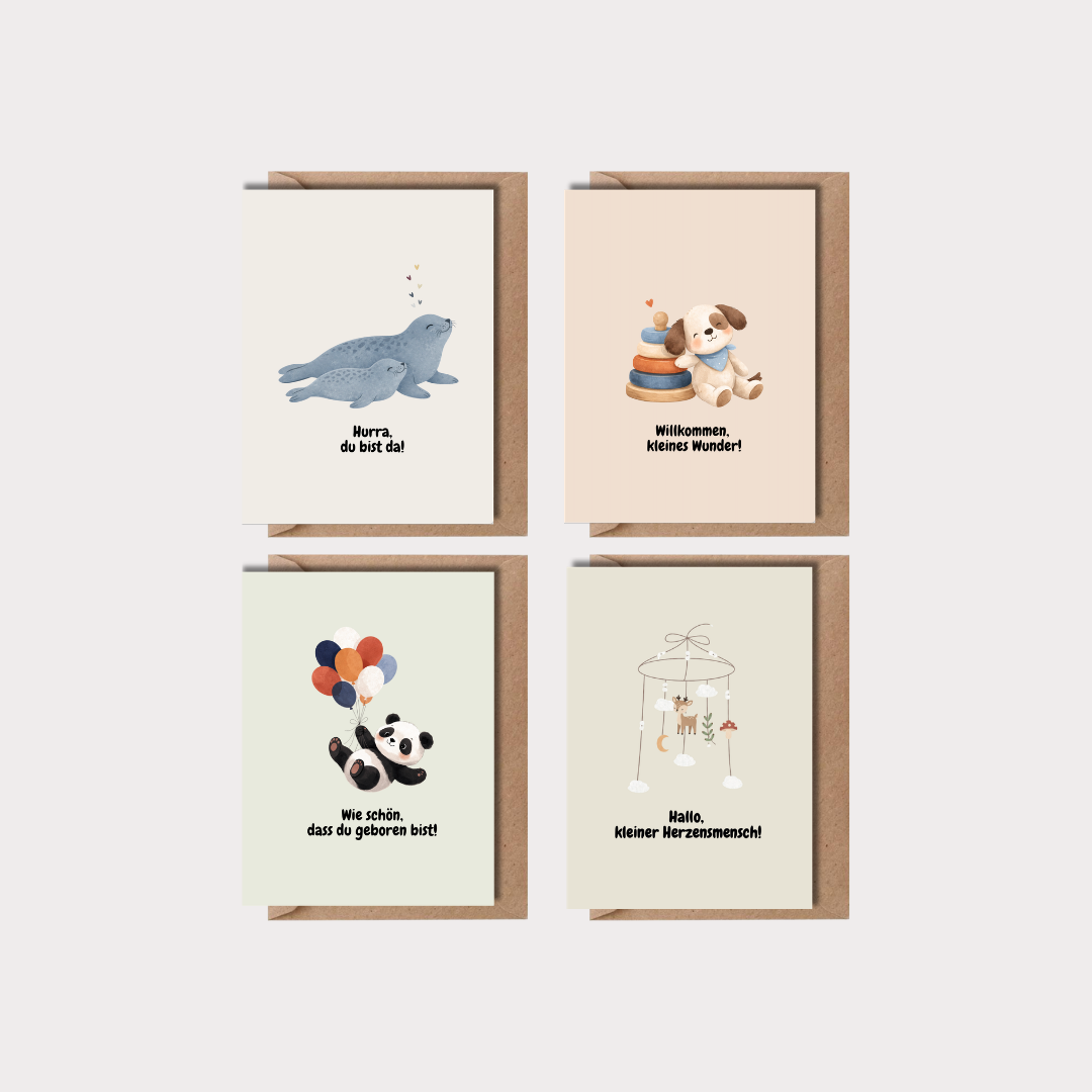 Set Glückwunschkarten zur Geburt Baby (4 Stück)