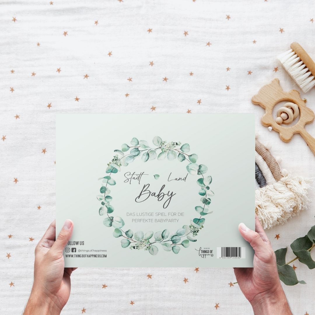 Stadt Land Fiume Baby Spielblock, Babyshower Gamel, Blocco da gioco da compilare per ragazze e ragazzi, blocco regalo per quiz DIN A5 con 50 pagine, gioco per feste (1x Stadt Land Fiume Baby Spielblock, Babyshower Gamel, Blocco da gioco da compilare per ragazze e ragazzi, blocco regalo per quiz DIN A5 con 50 pagine, gioco per feste (1x