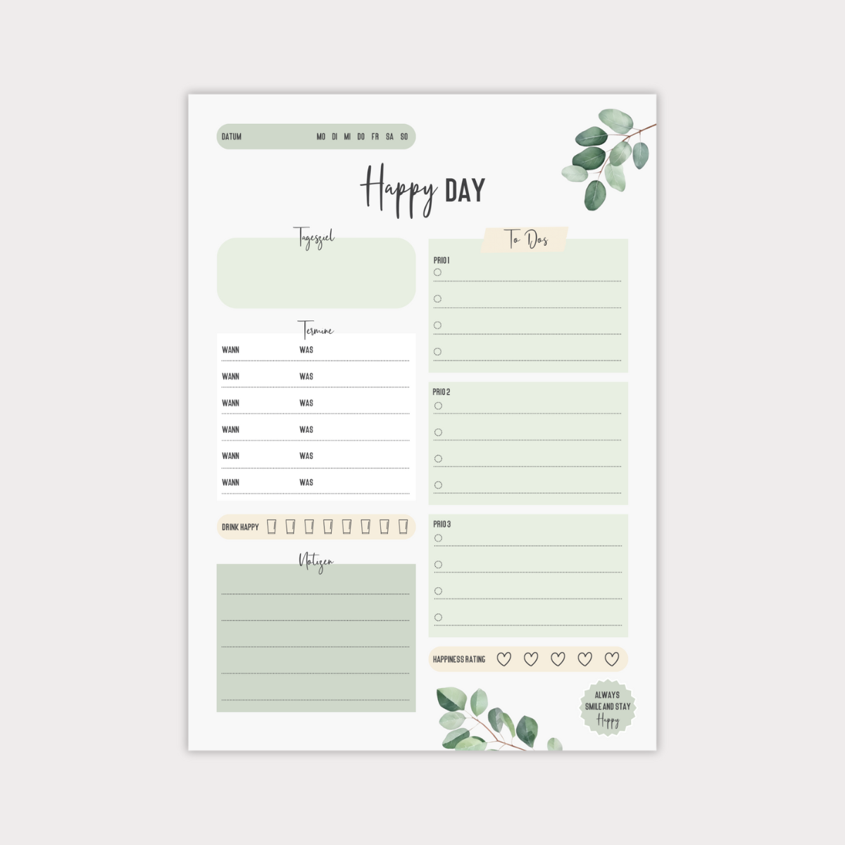 Tagesplaner Block Eukalyptus: Daily Planner, TO-DO-Liste & mehr