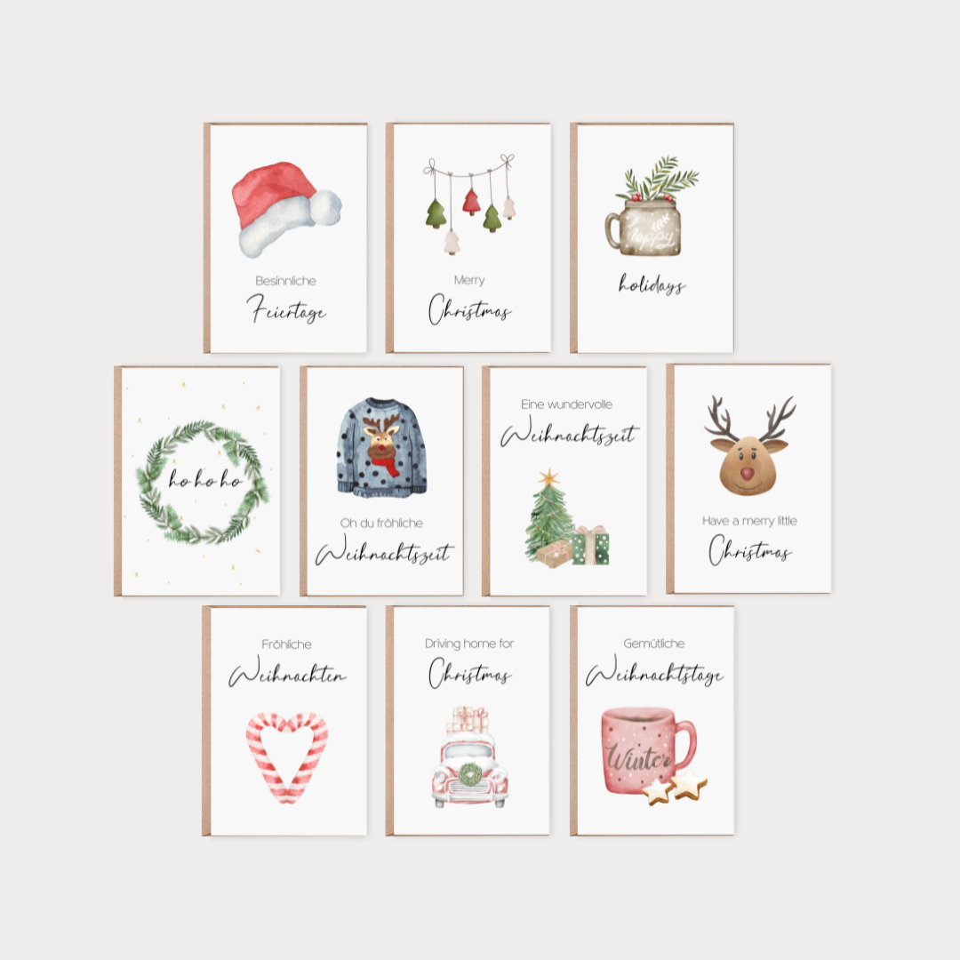 Grußkarten Weihnachten Set mit Umschlägen